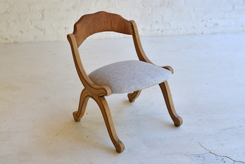015 Chairs - Small wooden vintage brown leather